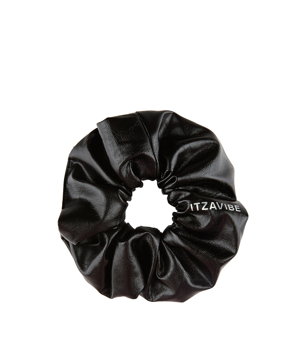 [i-ac21-009]Leather Black Scrunchie